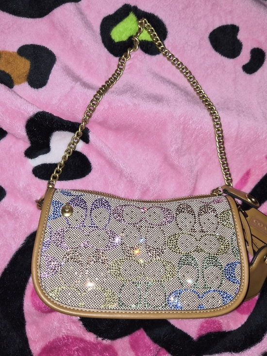 Coach Handbags - Crystal-Embellished Tan Trim Shoulder Bag